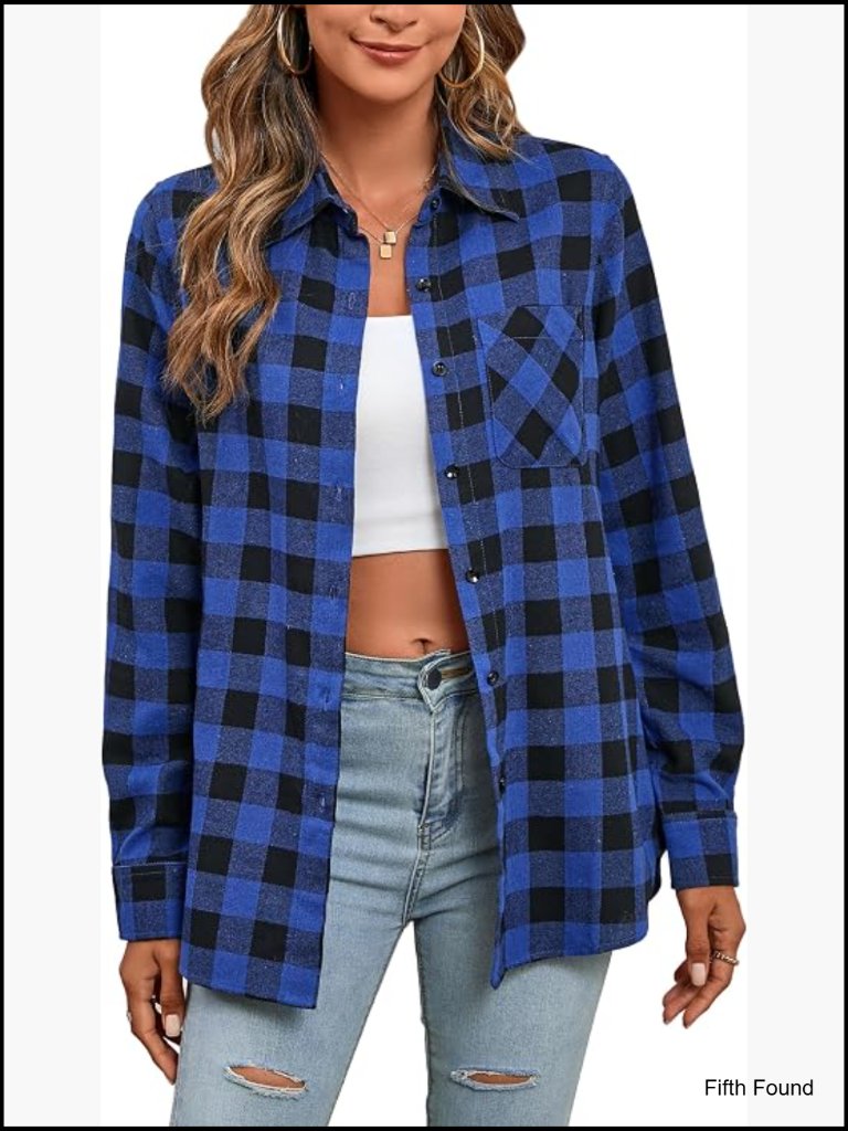 Womens Plaid Flannel Button Down Oversized Shirt
